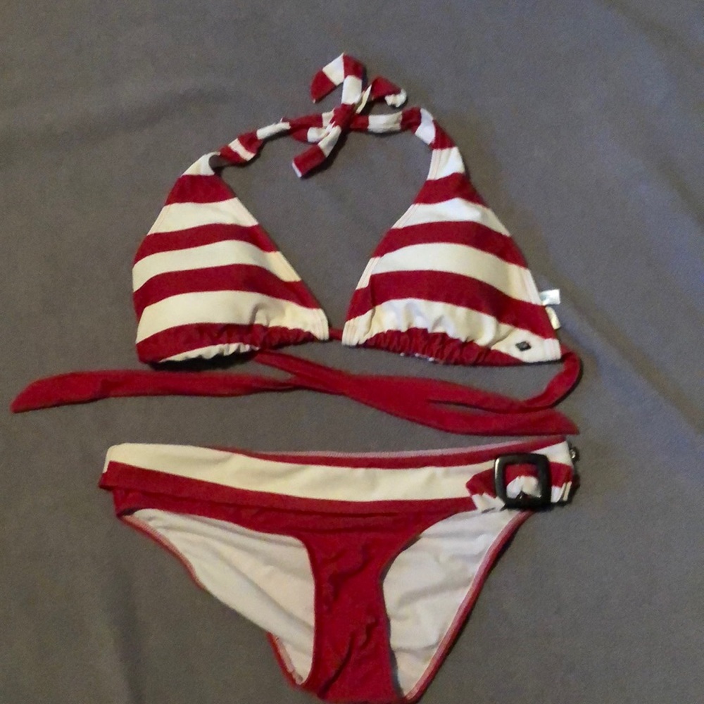 Red and white la vie en rose bathing suit